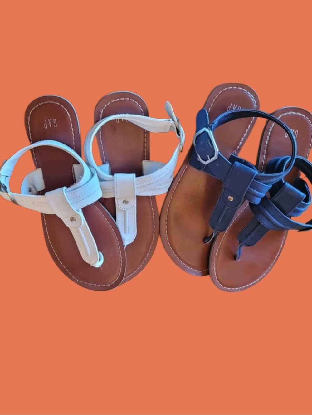 bundle GAP 2 Pack White and Navy T-Strap Sandals Duo